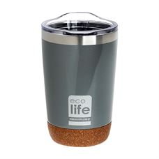 Εικόνα της Ανοξείδωτο θερμός για καφέ ECOlife Light Grey - cork bottom| Διάφανο καπάκι 370ml